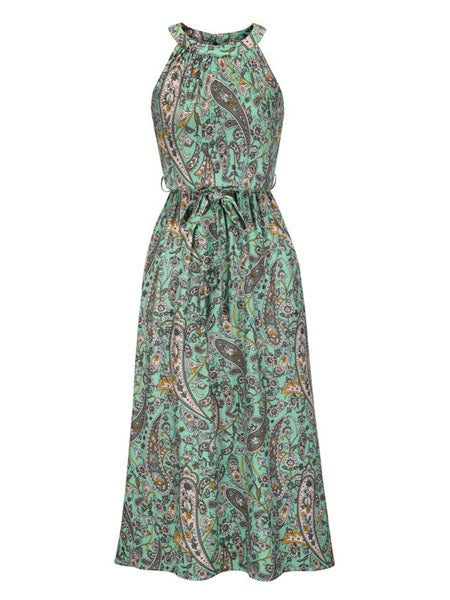 Floral Printed Jewel Neck Maxi Dress