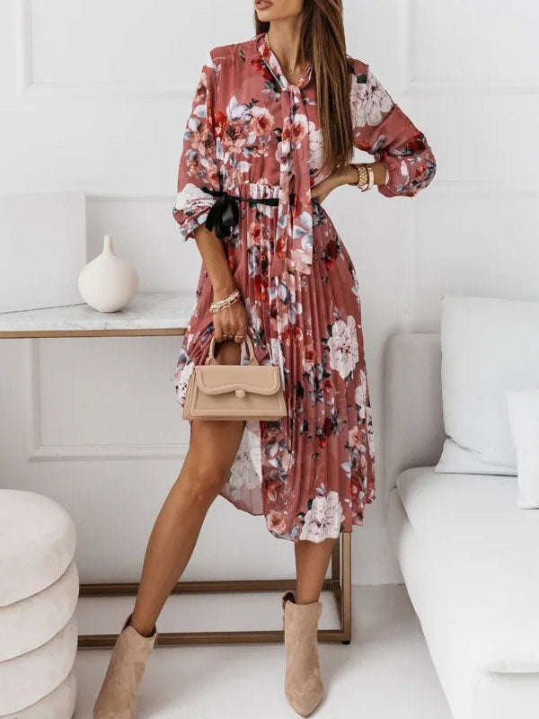 Floral Printed Jewel Neck  Polyester Casual Long Maxi Dress