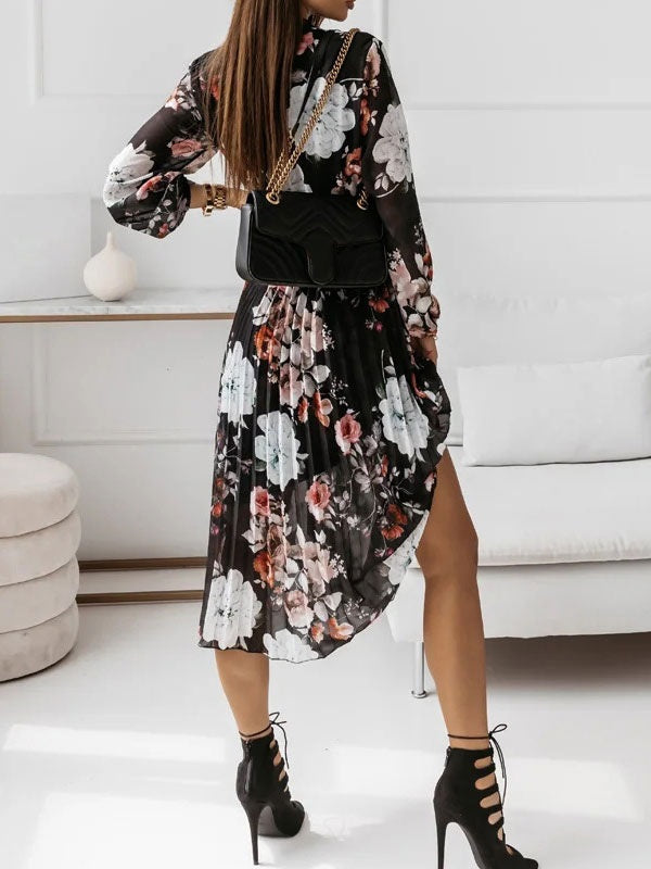 Floral Printed Jewel Neck  Polyester Casual Long Maxi Dress