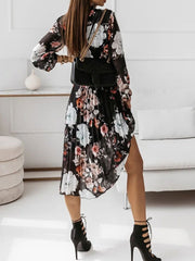 Floral Printed Jewel Neck  Polyester Casual Long Maxi Dress