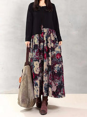 Floral Printed Patchwork Long Sleeve Maxi Dress