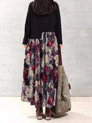 Floral Printed Patchwork Long Sleeve Maxi Dress