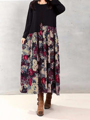 Floral Printed Patchwork Long Sleeve Maxi Dress