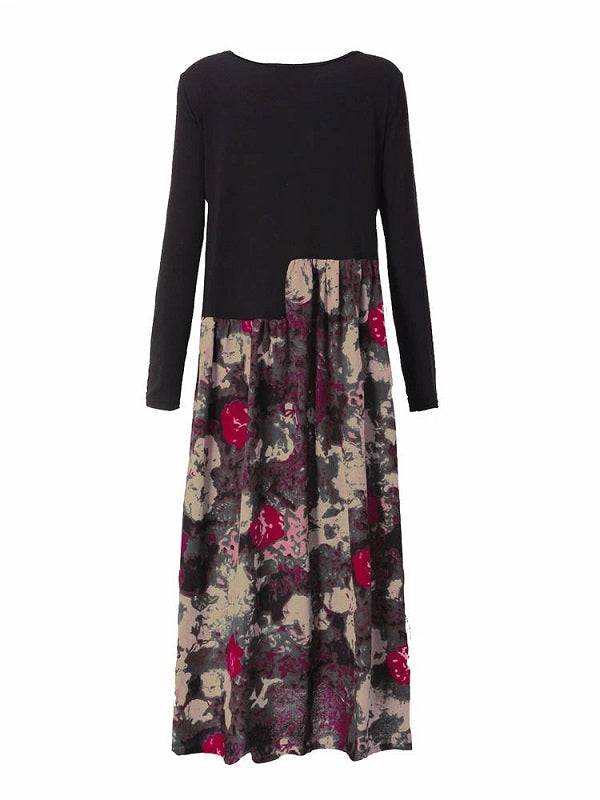 Floral Printed Patchwork Long Sleeve Maxi Dress