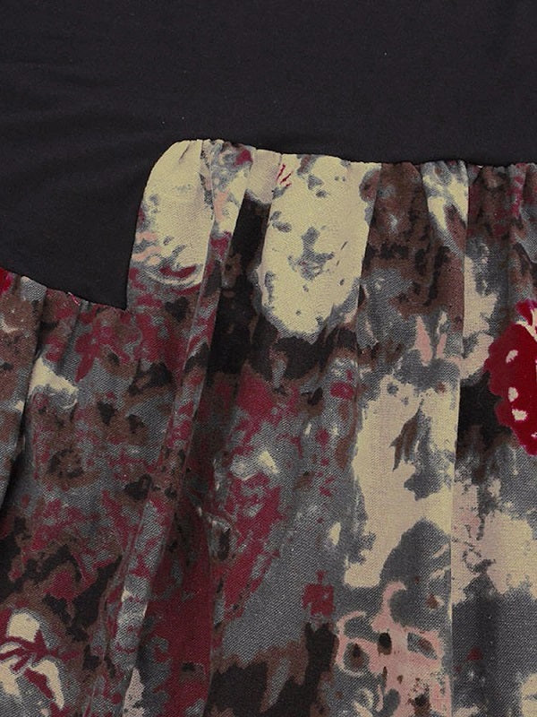 Floral Printed Patchwork Long Sleeve Maxi Dress