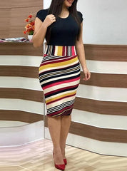 Short Sleeve Floral Printed Pencil Skirt Dress