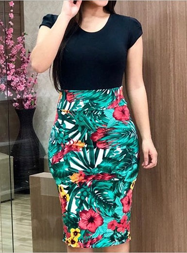 Short Sleeve Floral Printed Pencil Skirt Dress