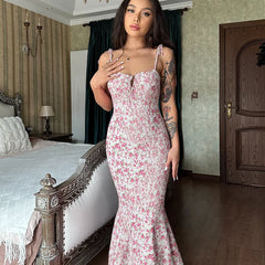 Floral Printing Spaghetti Strap Beach Vacation Bodycon Dress