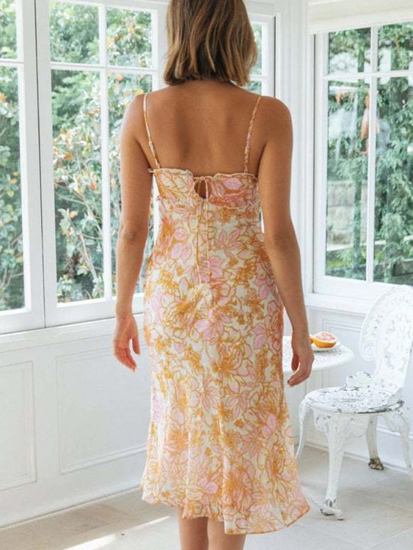 Floral V Neck Casual Print Dress