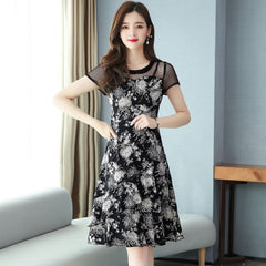Floral Short Sleeve Casual Chiffon Dress