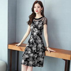 Floral Short Sleeve Casual Chiffon Dress
