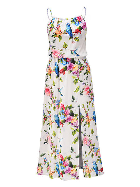 Floral Sleeveless Split Maxi Dresses