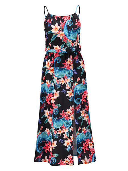 Floral Sleeveless Split Maxi Dresses
