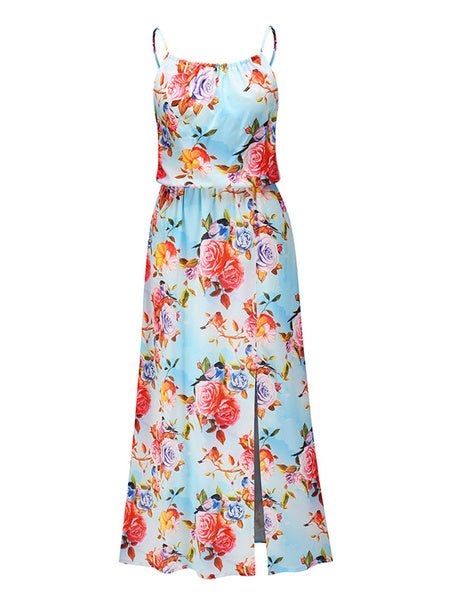 Floral Sleeveless Split Maxi Dresses