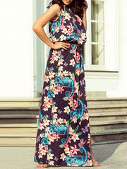 Floral Sleeveless Split Maxi Dresses
