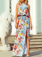 Floral Sleeveless Split Maxi Dresses
