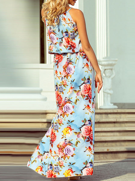Floral Sleeveless Split Maxi Dresses