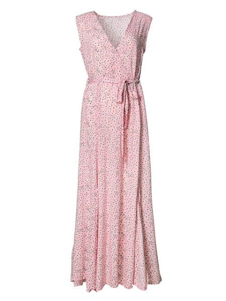 Floral Sleeveless V Neck Split  Maxi Dresses