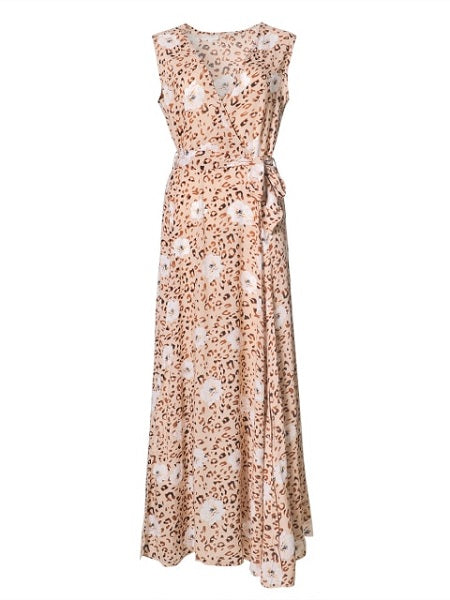 Floral Sleeveless V Neck Split  Maxi Dresses