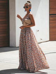 Floral Sleeveless V Neck Split  Maxi Dresses