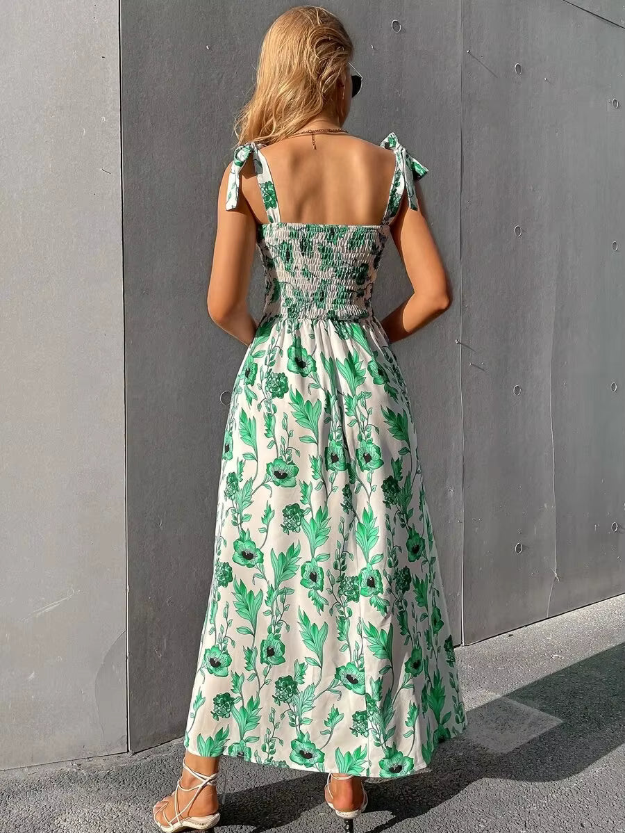 Floral Spaghetti Strap Sleeveless Bandage Beach Ankle-Length Sundress