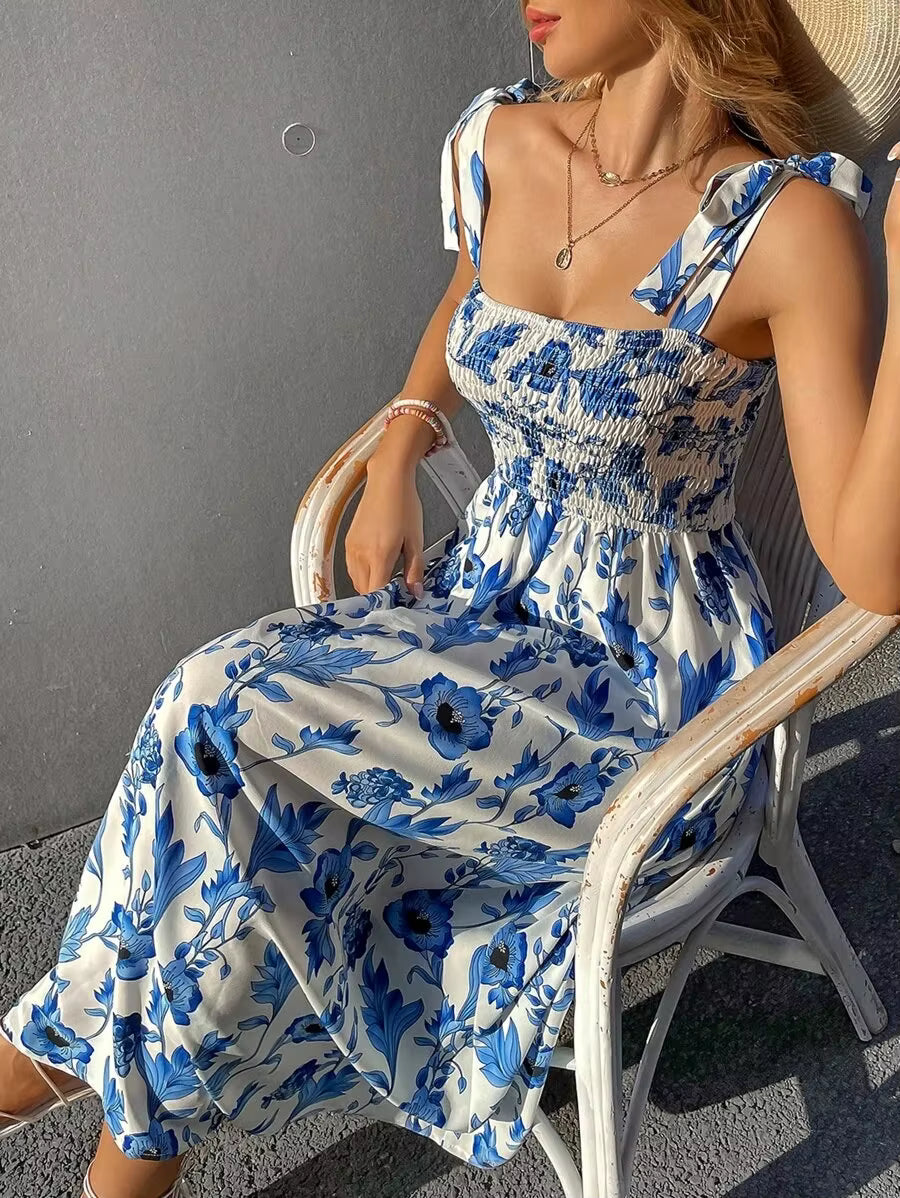 Floral Spaghetti Strap Sleeveless Bandage Beach Ankle-Length Sundress