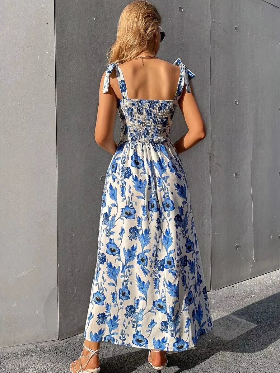 Floral Spaghetti Strap Sleeveless Bandage Beach Ankle-Length Sundress
