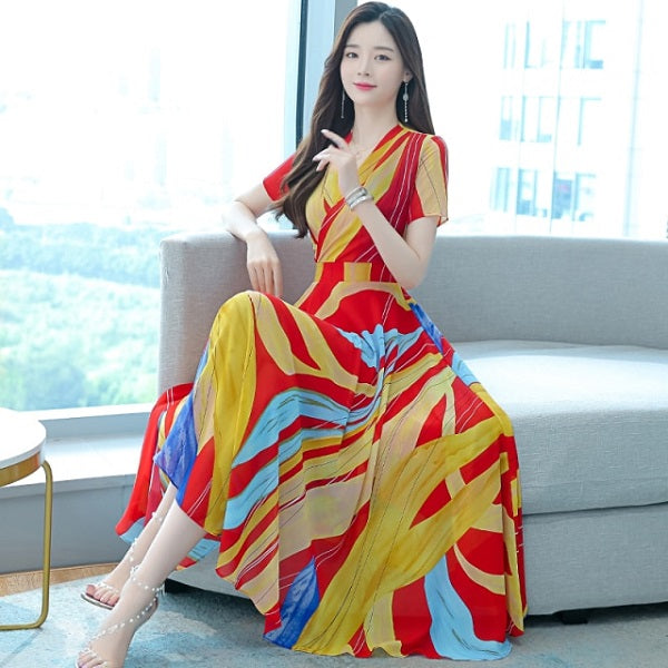 Floral V-Neck Chiffon Dress