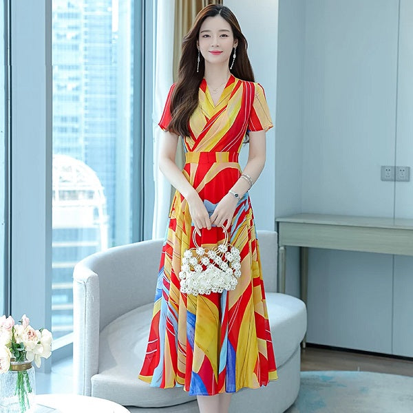 Floral V-Neck Chiffon Dress