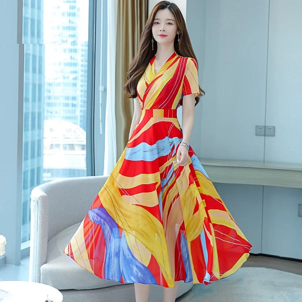 Floral V-Neck Chiffon Dress