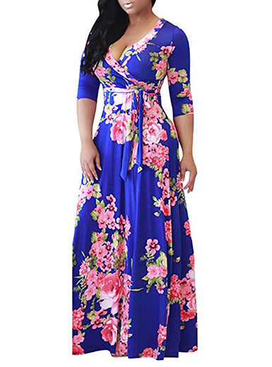 Floral Wrap Empire Waist Maxi Dress