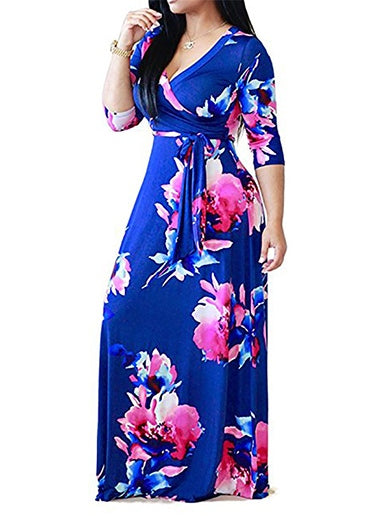 Floral Wrap Empire Waist Maxi Dress