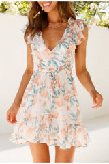 Floral print Casual high-waist ruffled short dress