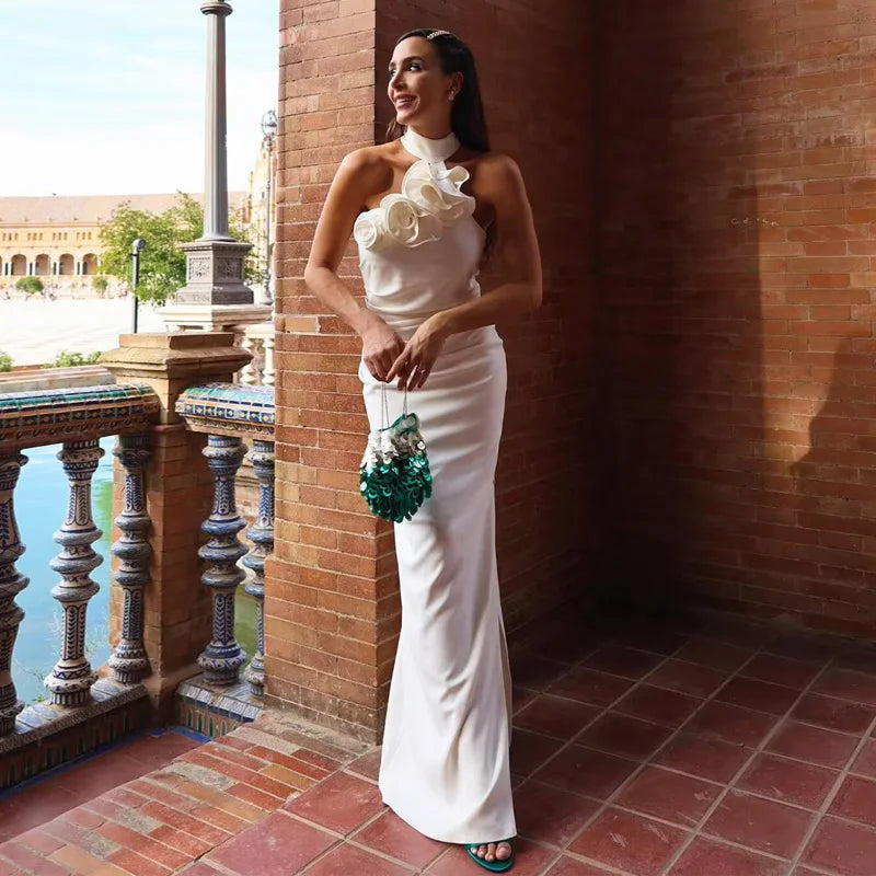 Flower Applique Maxi Dress Long Dress Elegant Party Dress