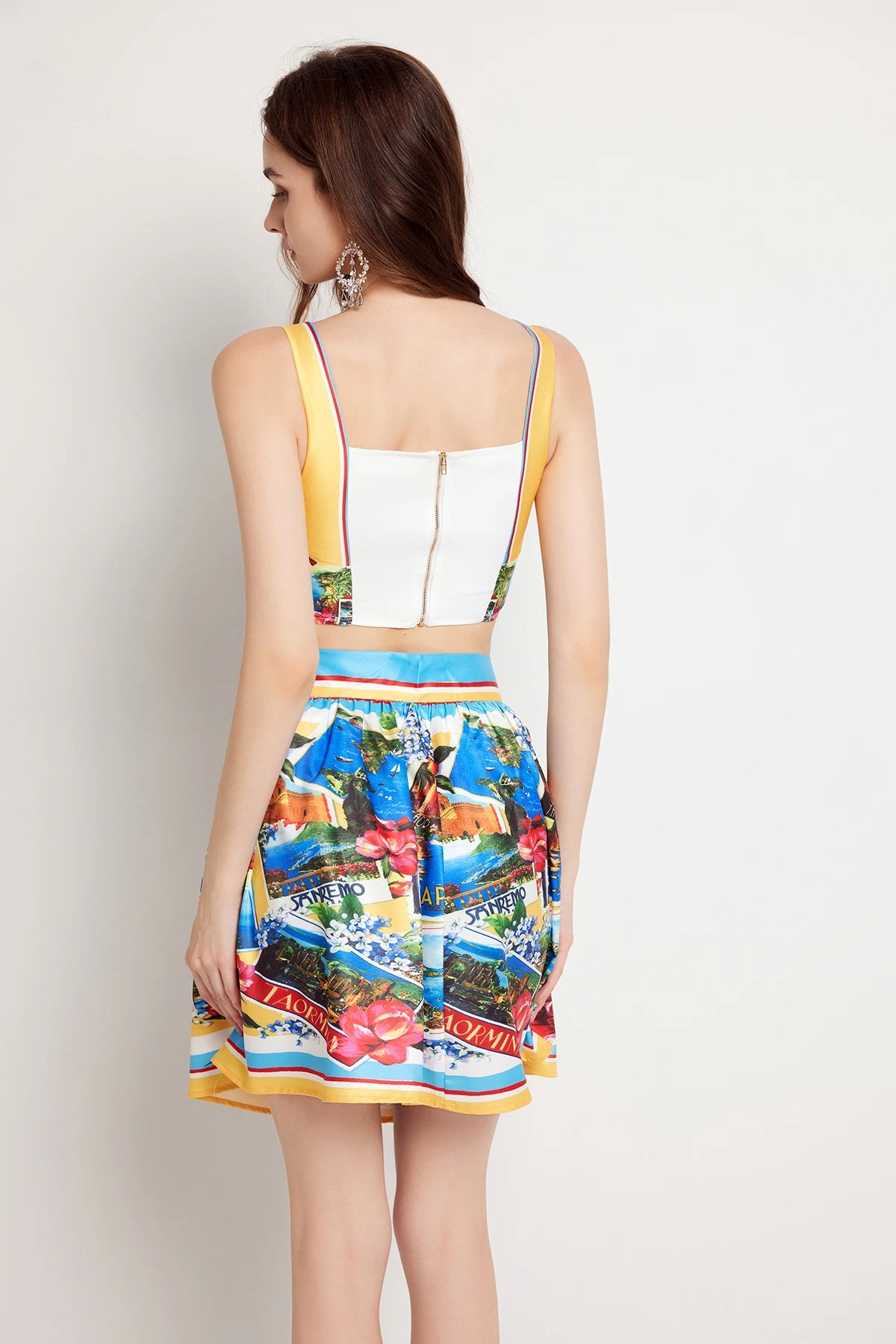 Flower Chest Pads Crop Tops Mini Short Skirt Suits Holiday Beach Matching Sets