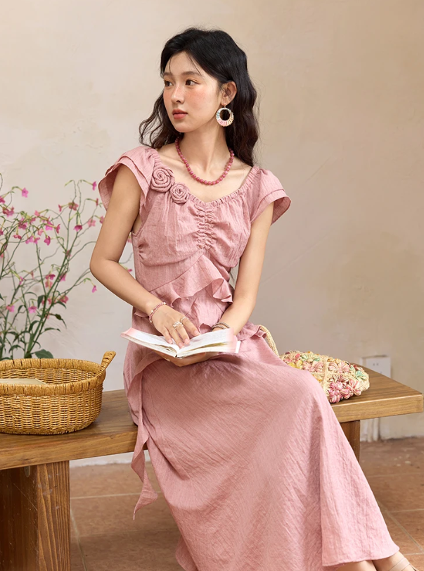 Flower Flying Sleeve Clothing Holidays V-neck Dress