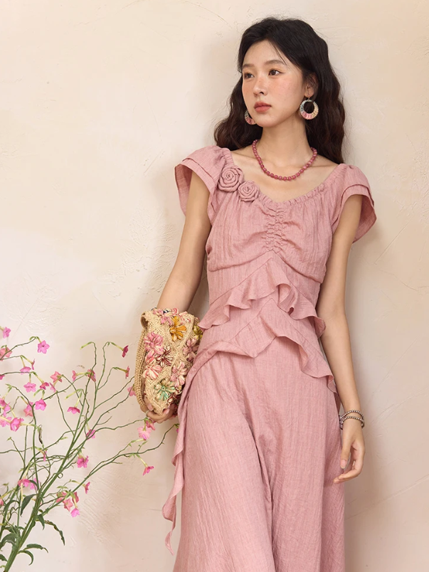 Flower Flying Sleeve Clothing Holidays V-neck Dress