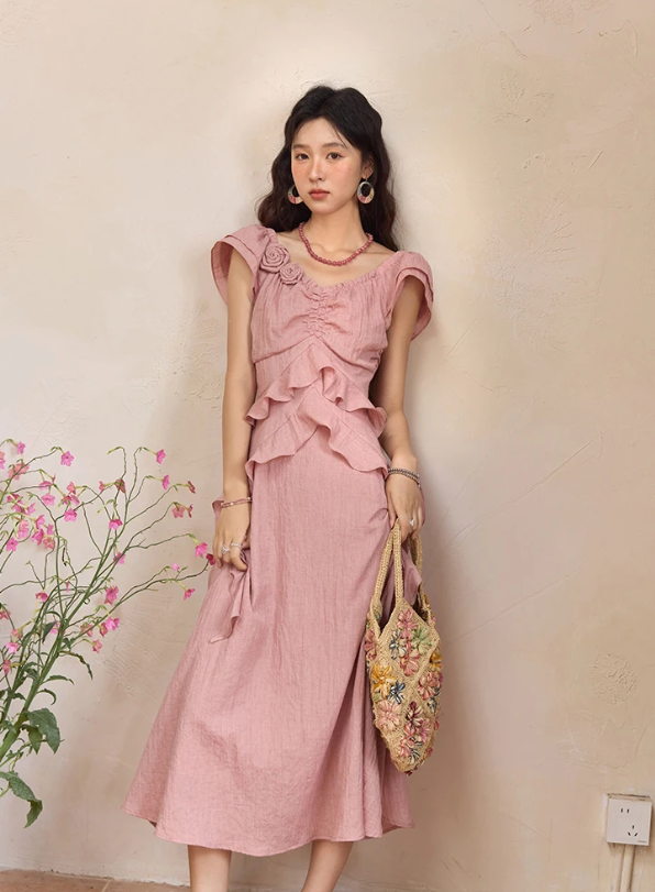 Flower Flying Sleeve Clothing Holidays V-neck Dress