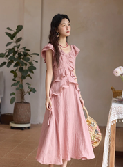 Flower Flying Sleeve Clothing Holidays V-neck Dress