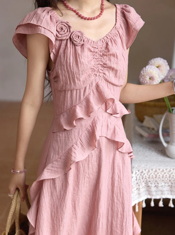 Flower Flying Sleeve Clothing Holidays V-neck Dress