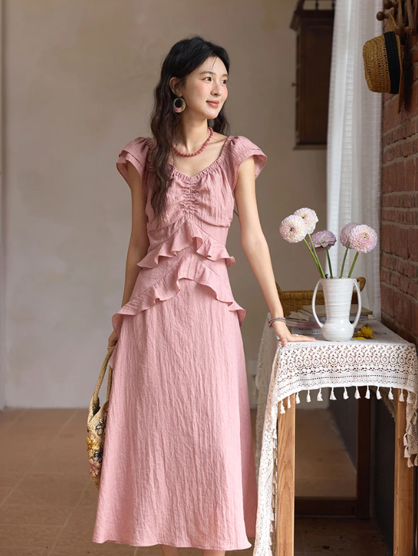 Flower Flying Sleeve Clothing Holidays V-neck Dress