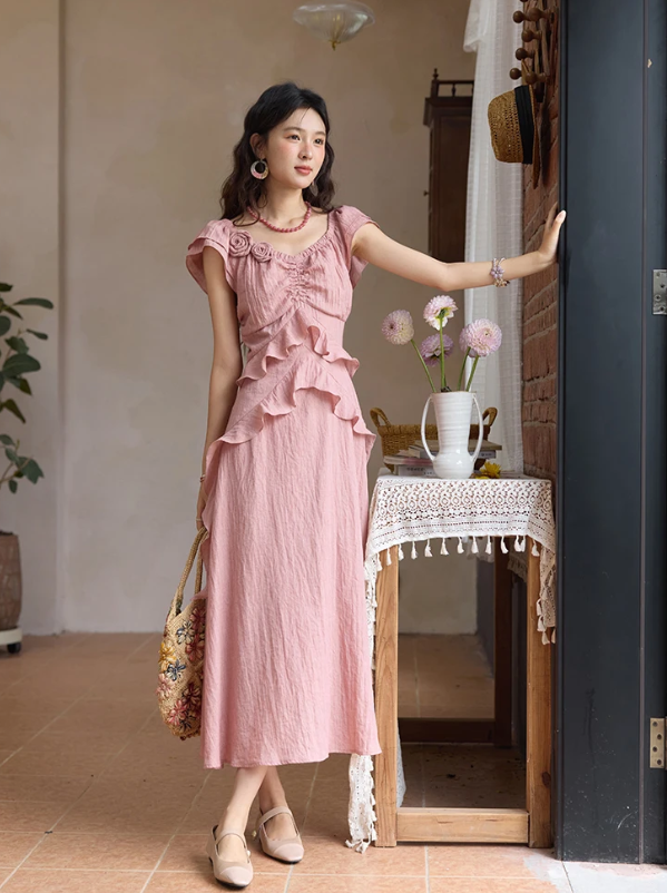Flower Flying Sleeve Clothing Holidays V-neck Dress