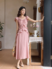 Flower Flying Sleeve Clothing Holidays V-neck Dress