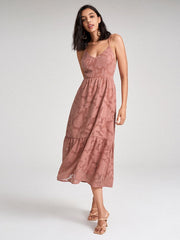 Flower Jacquard Open Back Criss-cross Spaghetti Strap Dress