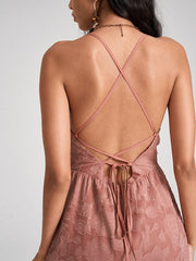 Flower Jacquard Open Back Criss-cross Spaghetti Strap Dress