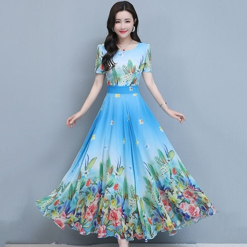 Flower Print Casual Long Sundress Party Dress