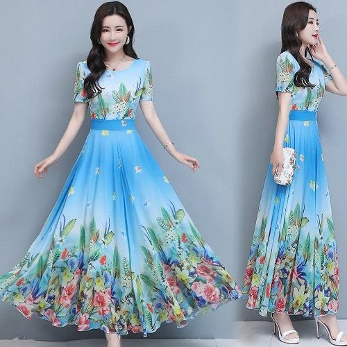 Flower Print Casual Long Sundress Party Dress