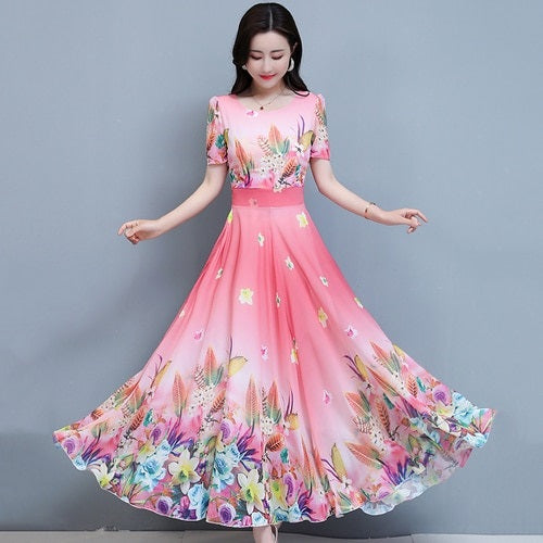 Flower Print Casual Long Sundress Party Dress