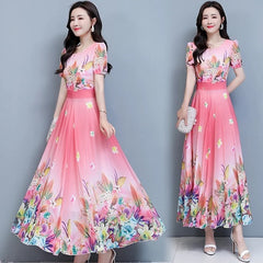Flower Print Casual Long Sundress Party Dress