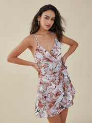 Flower Print Knotted Open Back Criss-cross Tulip Hem Dress